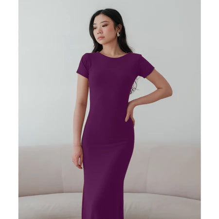 NZINGA Yuna | Dress Wanita Polos Lengan Pendek - Maxi Body Fit Casual Chic | Ukuran S - XXL