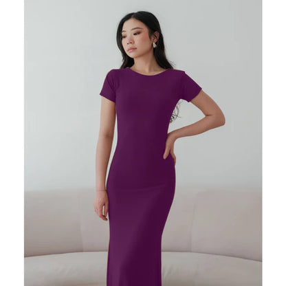 NZINGA Yuna | Dress Wanita Polos Lengan Pendek - Maxi Body Fit Casual Chic | Ukuran S - XXL