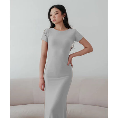 NZINGA Yuna | Dress Wanita Polos Lengan Pendek - Maxi Body Fit Casual Chic | Ukuran S - XXL