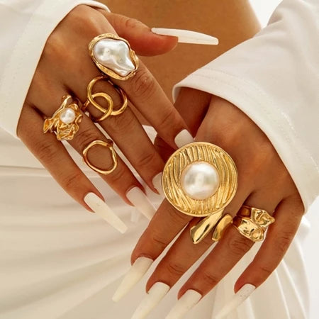 12pcs Cincin Fashion Terbuka Geometris Emas Sliver Set Cincin Gaya retro chic Tren Pribadi Wanita