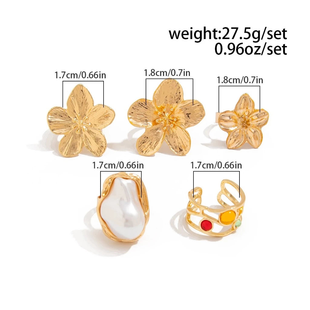 8 Pcs/Set Cincin Fashion Emas Gaya Retro Bohemian Aksesoris Rantai Silang Berongga Cincin Punk Paduan Seratus