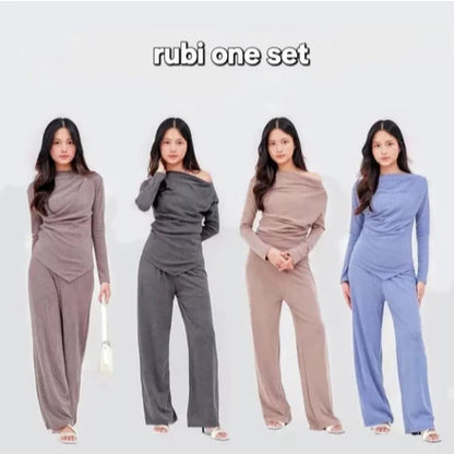 Terbaru RUBY ONE SET Lengan Panjang / Setelan Kulot Wanita Baju Muslim Bahan Knit