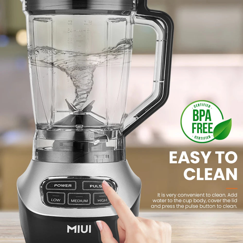 MIUI Kitchen Food Grinder Blender Smoothie Juicer Large Capacity Home Cooking Machine Mixer with Pulse Mode BPA Free Anti-Slip