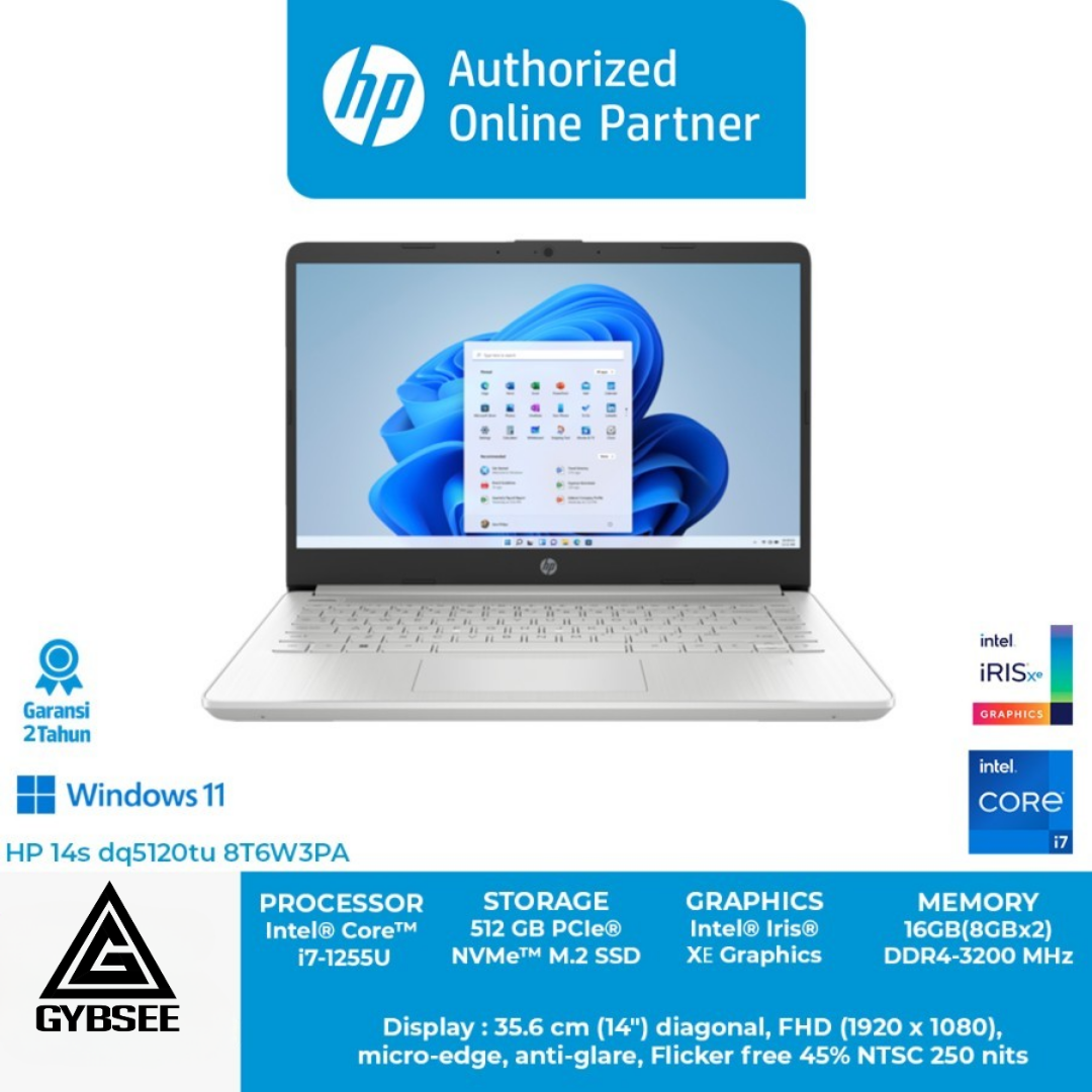 HP 14s dq5120tu 8T6W3PA Core i7 1255U 16GB 512GB Iris Xe W11 OHS Silver