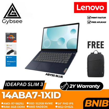 LAPTOP LENOVO IDEAPAD SLIM 3 14ABA7-1XID | R7-5825U 8/512 AMD W11+OHS