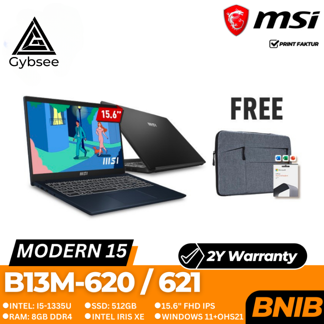 LAPTOP MSI MODERN 15 B13M-620/621 | I5-1335U 8/512 IRISXE W11+OHS21