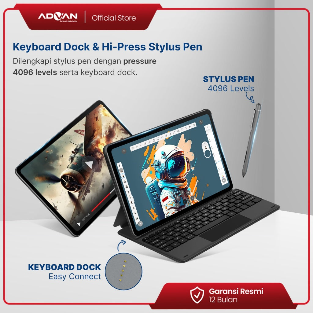 Advan Tab Sketsa 3 Layar 10.1” HD IPS 128GB+RAM 6GB Android 13 (Free Keyboard & Stylus Pen)