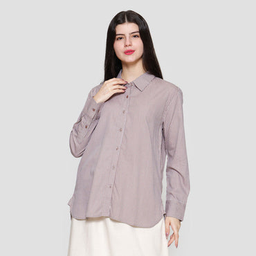 Connexion Basic Print Stripe Kemeja Lengan Wanita 122295704