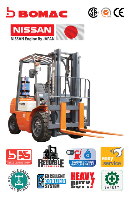 BOMAC AUTOMATIC GASOLINE LPG FORKLIFT RGP25A-NK25, NISSAN ENGINE