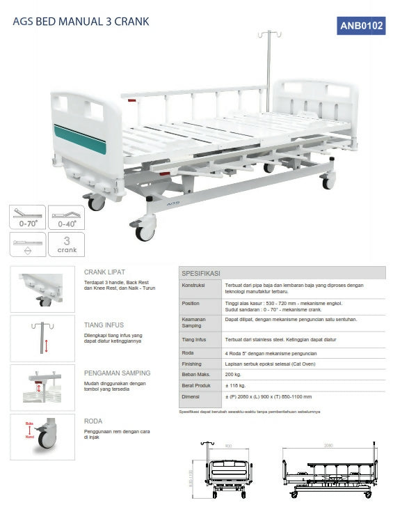 BED PATIENT 3 CRANK MANUAL ABS