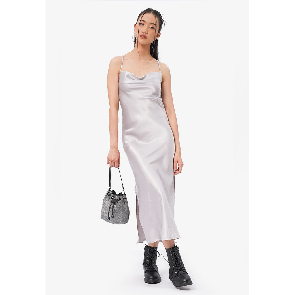 COLORBOX Cowl Neck Midi Slip Dress Silver