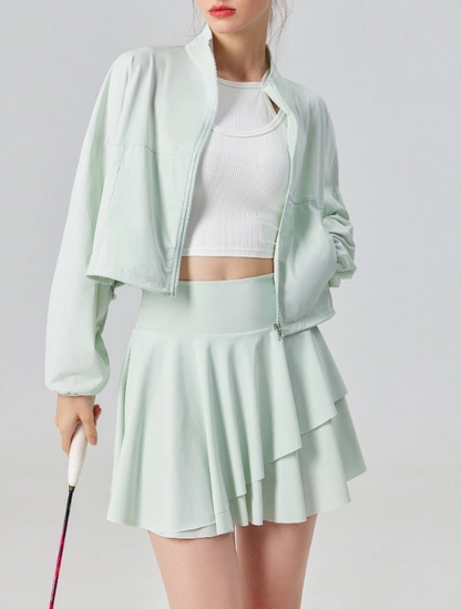 Set Sport Outer Lengan Panjang / Rok Ruffle Olahraga Padel Tennis Golf