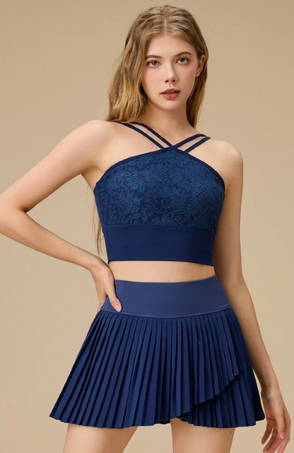 SET BRA AND SKORT WITH POCKET - HALTER SPORTBRA AND PREMIUM PADEL TENNIS SKORT GRACIE