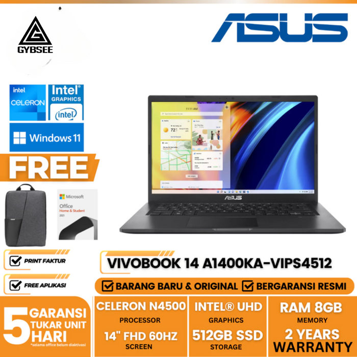 LAPTOP ASUS VIVOBOOK 14 A1400KA-FHD4512 | N4500 8/512 UHD 14"FHD W11+OHS21