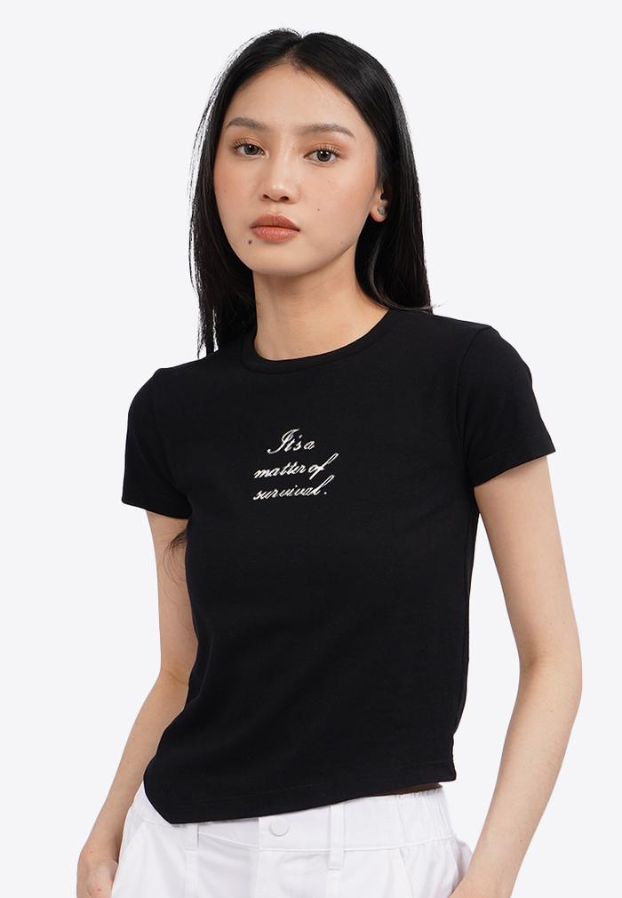 COLORBOX Graphic T-Shirt with Asymmetric Hem Black