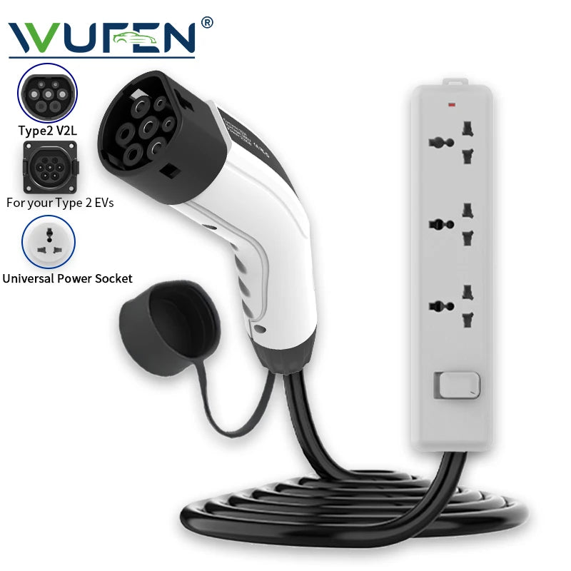 WUFEN BYD V2L Cable Adapter Electric Vehicle Outdoor Power Type 2 Discharger 16A 3.5KW 5m Universal Socket New