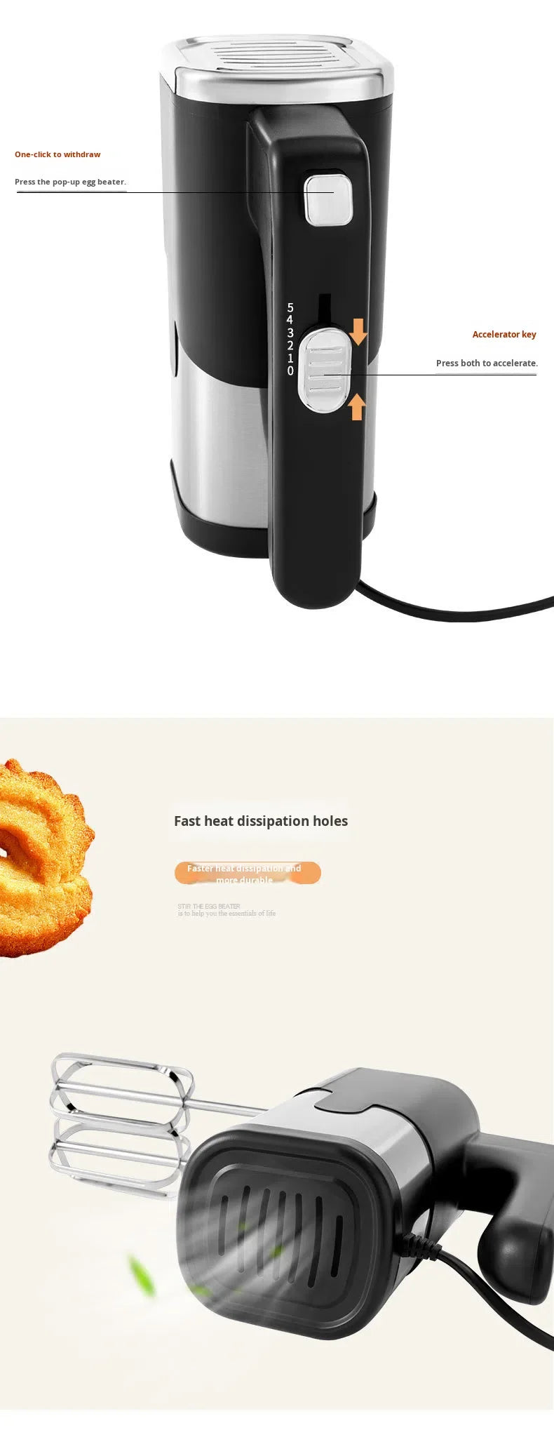 Multi-Speed Electric Hand Mixer with Dough Hooks & Whisk Attachments for Home Kitchen & Commercial Bakery Electric Hand Mixer