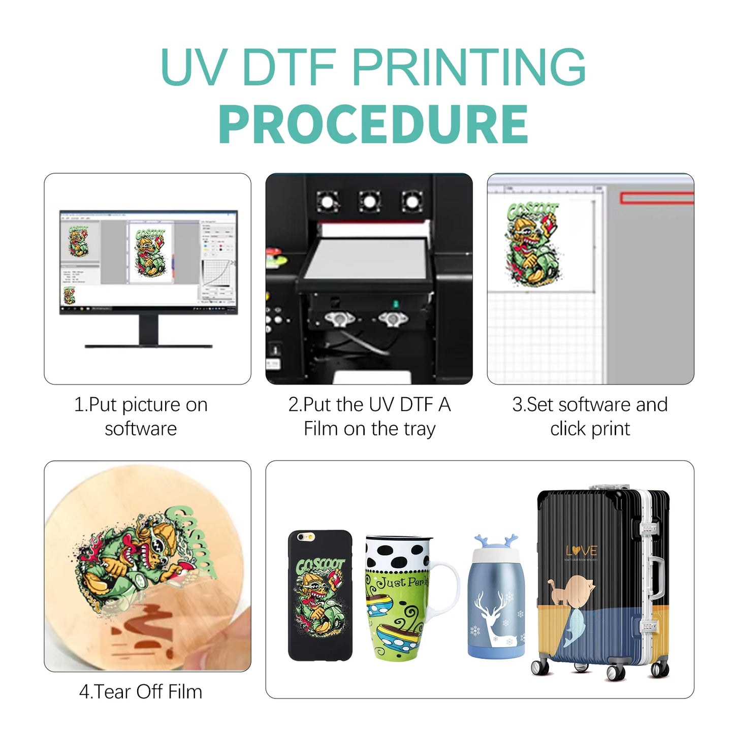 UV DTF Printer for Phone case Pen Acrylic Leather Wood Glass Bottle Sticker Multi Color Inkjet Printers A3 A4 UV Printer Machine