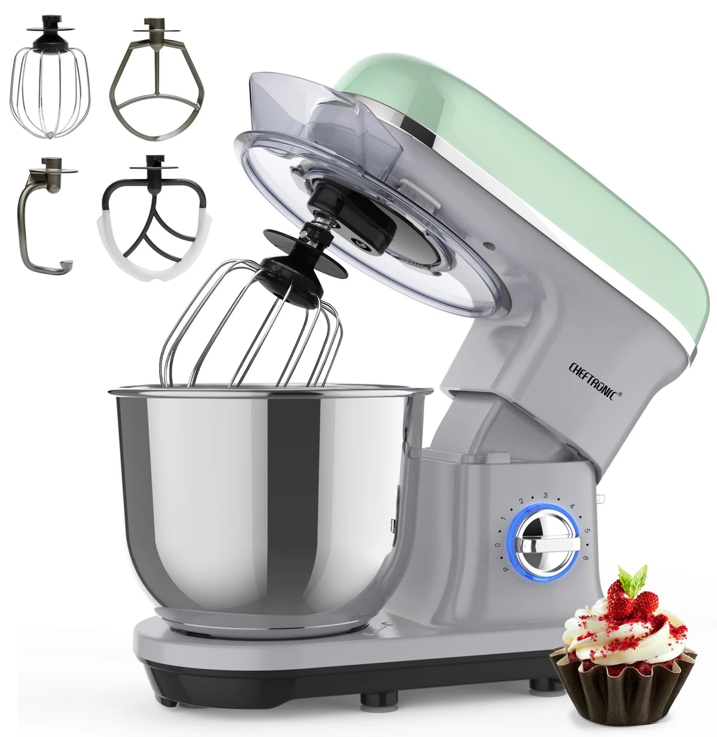 5L 1500W Electric Stand Mixer Kitchen Tilt-Head Cake Food Mixer with 6-Speed Durable Plastic Housing and Beater Ejector Button