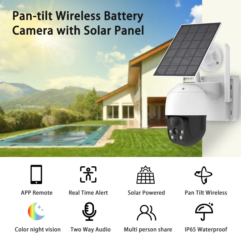 Hot Selling Solar Ptz Camera Outdoor Wireless WiFi IP65 Waterproof Pan 320 Degree and Tilt 90 Degree Two Way Audio Intercom