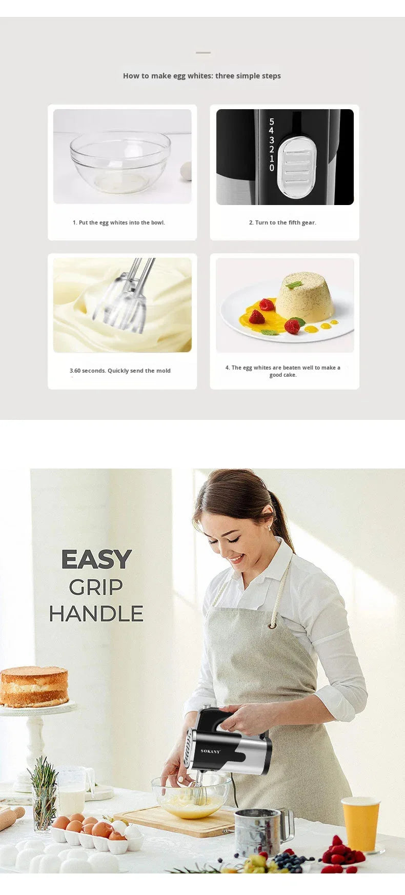 Multi-Speed Electric Hand Mixer with Dough Hooks & Whisk Attachments for Home Kitchen & Commercial Bakery Electric Hand Mixer