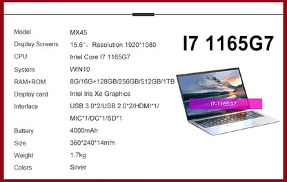 Hot Sale Factory Direct 15.6 Inch Laptop Core I7 10Th Gen New  Notebook Computer I7 Gaming Laptop De Segunda Mano Computadoras