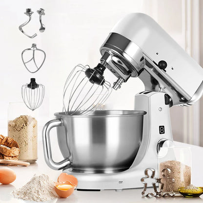 Professional Bakery Dough Mixer 5L 1000W Metal Cast Kitchen Stand Mixer with Double Dough Kneading Hooks  Egg Whisk Beater
