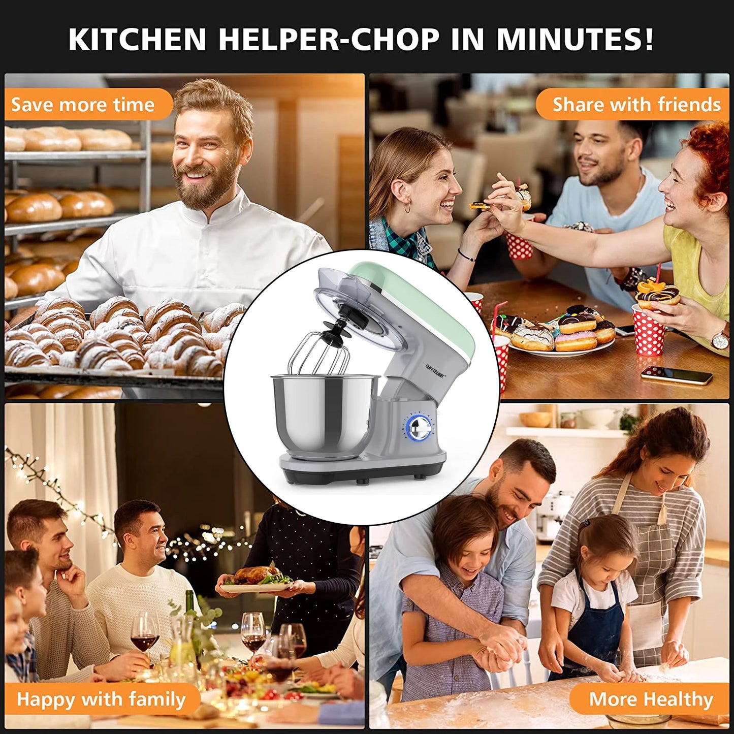 5L 1500W Electric Stand Mixer Kitchen Tilt-Head Cake Food Mixer with 6-Speed Durable Plastic Housing and Beater Ejector Button