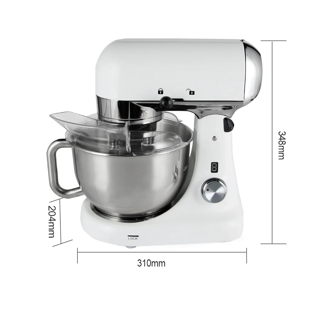 Professional Bakery Dough Mixer 5L 1000W Metal Cast Kitchen Stand Mixer with Double Dough Kneading Hooks  Egg Whisk Beater