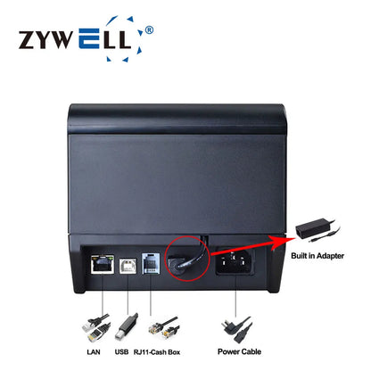 Custom Receipt POS Printer ZYWELL 80 mm USB Bluetooth WIFI Thermal Bill Ticket Printer