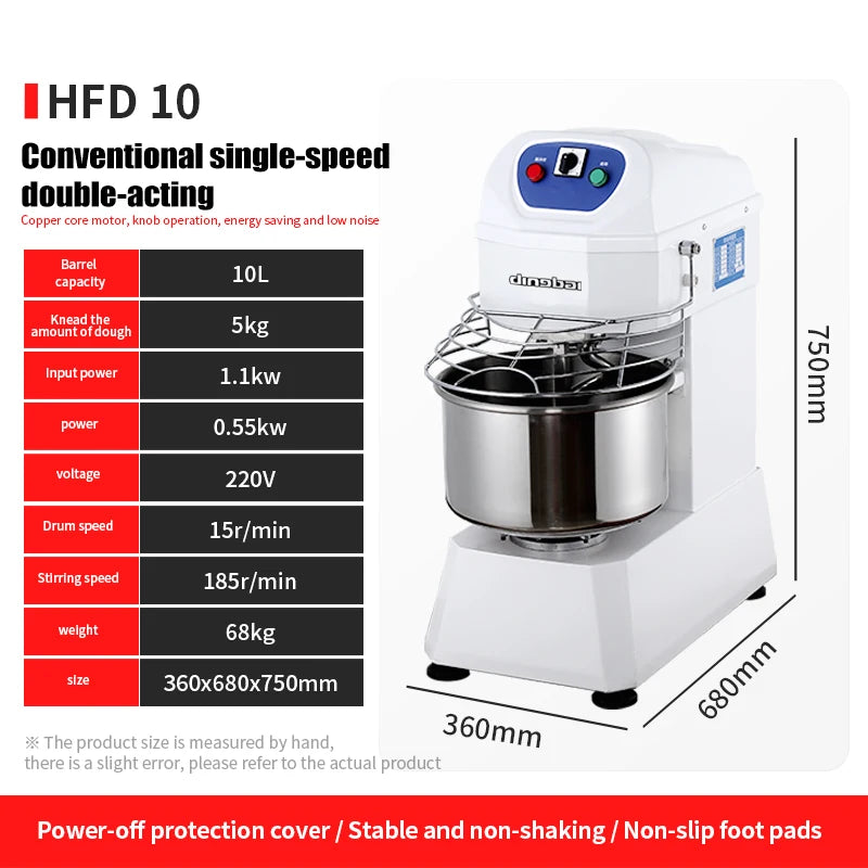 10L Commercial Dough Mixer - Heavy Duty Kneading Machine for Bakery & Pasta