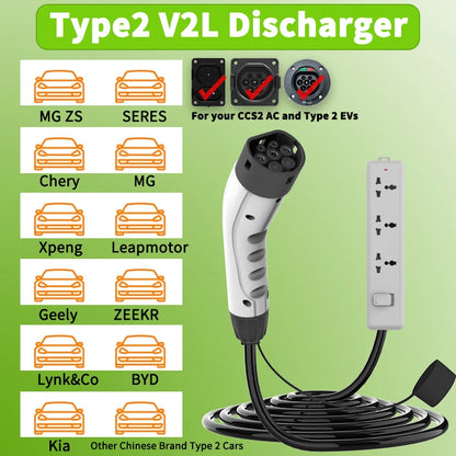 WUFEN BYD V2L Cable Adapter Electric Vehicle Outdoor Power Type 2 Discharger 16A 3.5KW 5m Universal Socket New