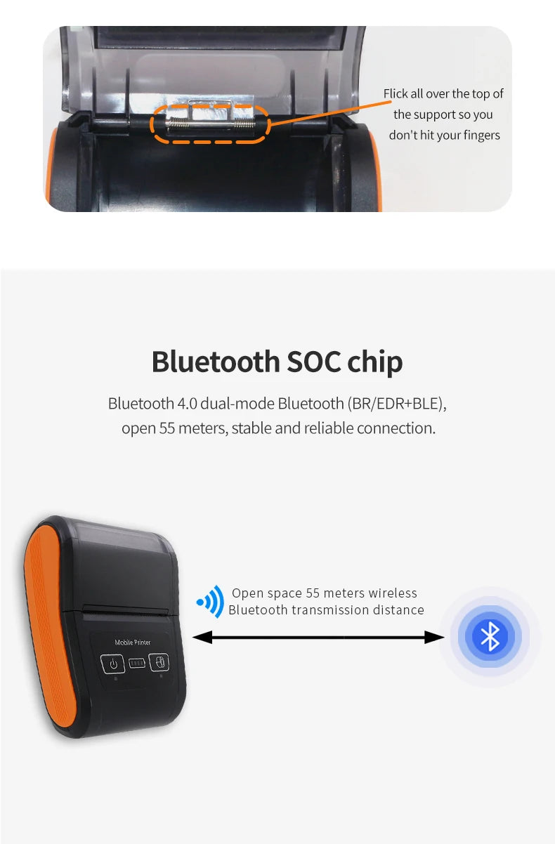 58mm Portable MINI Thermal Ticket Printer With Fast Speed and High Endurance Suitable for Supermarkets Convenience Stores