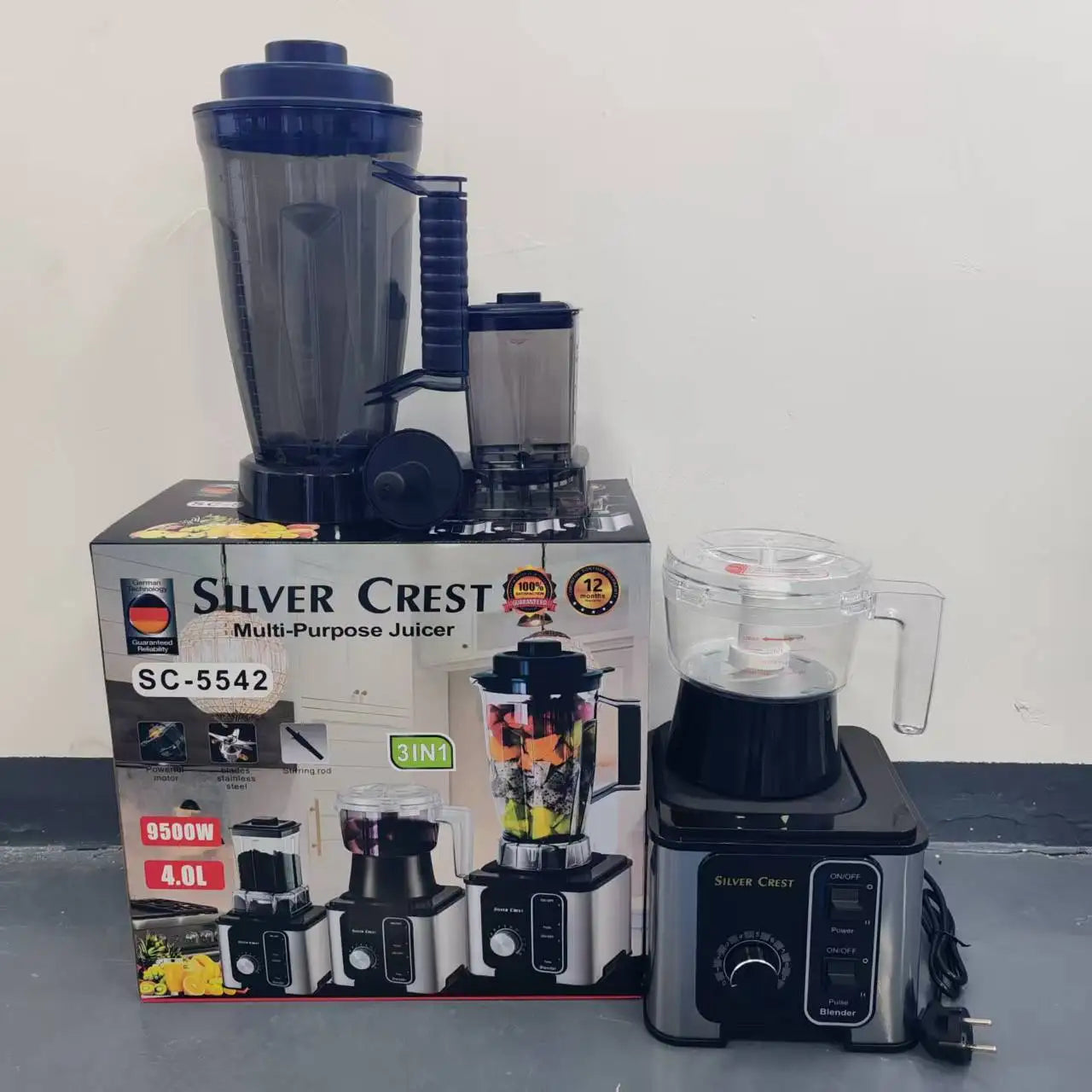 2025 New 2.5L 3-in-1 Stainless Steel Kitchen Appliances Commercial Mixer Smoothie Juicer Food Processor Silver Crest Household