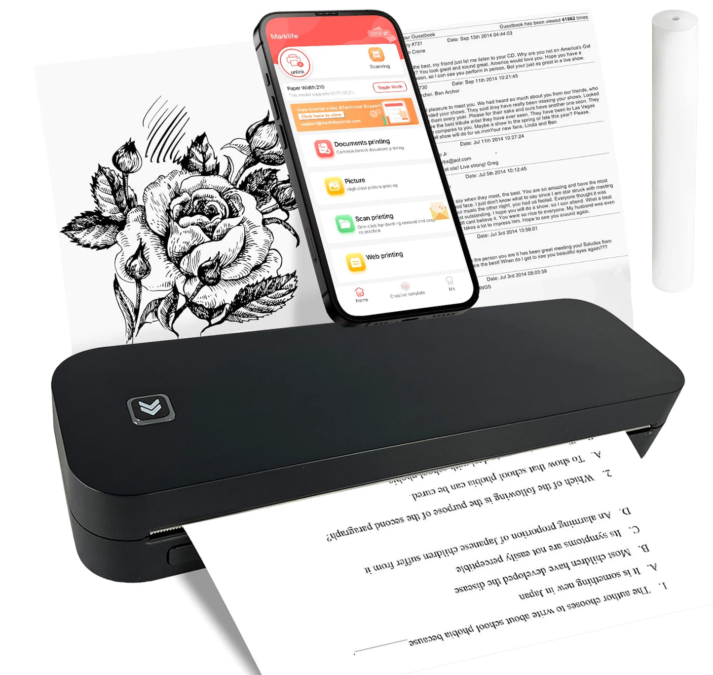Marklife D210 A4 Thermal Printer OEM/ODM Certified 203dpi for Printing Documents Tattoo Paper FCC/RoHS/UKCA Certified