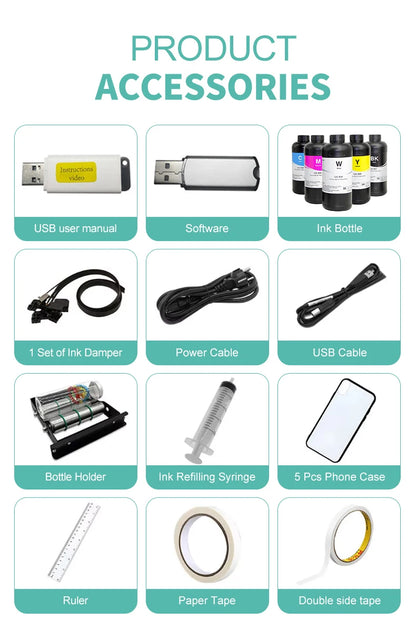 UV DTF Printer for Phone case Pen Acrylic Leather Wood Glass Bottle Sticker Multi Color Inkjet Printers A3 A4 UV Printer Machine