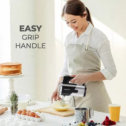 Multi-Speed Electric Hand Mixer with Dough Hooks & Whisk Attachments for Home Kitchen & Commercial Bakery Electric Hand Mixer