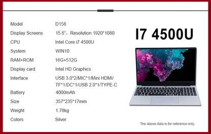 Hot Sale Factory Direct 15.6 Inch Laptop Core I7 10Th Gen New  Notebook Computer I7 Gaming Laptop De Segunda Mano Computadoras