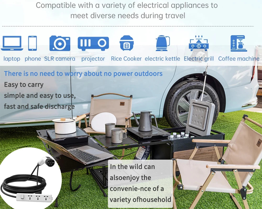 WUFEN BYD V2L Cable Adapter Electric Vehicle Outdoor Power Type 2 Discharger 16A 3.5KW 5m Universal Socket New