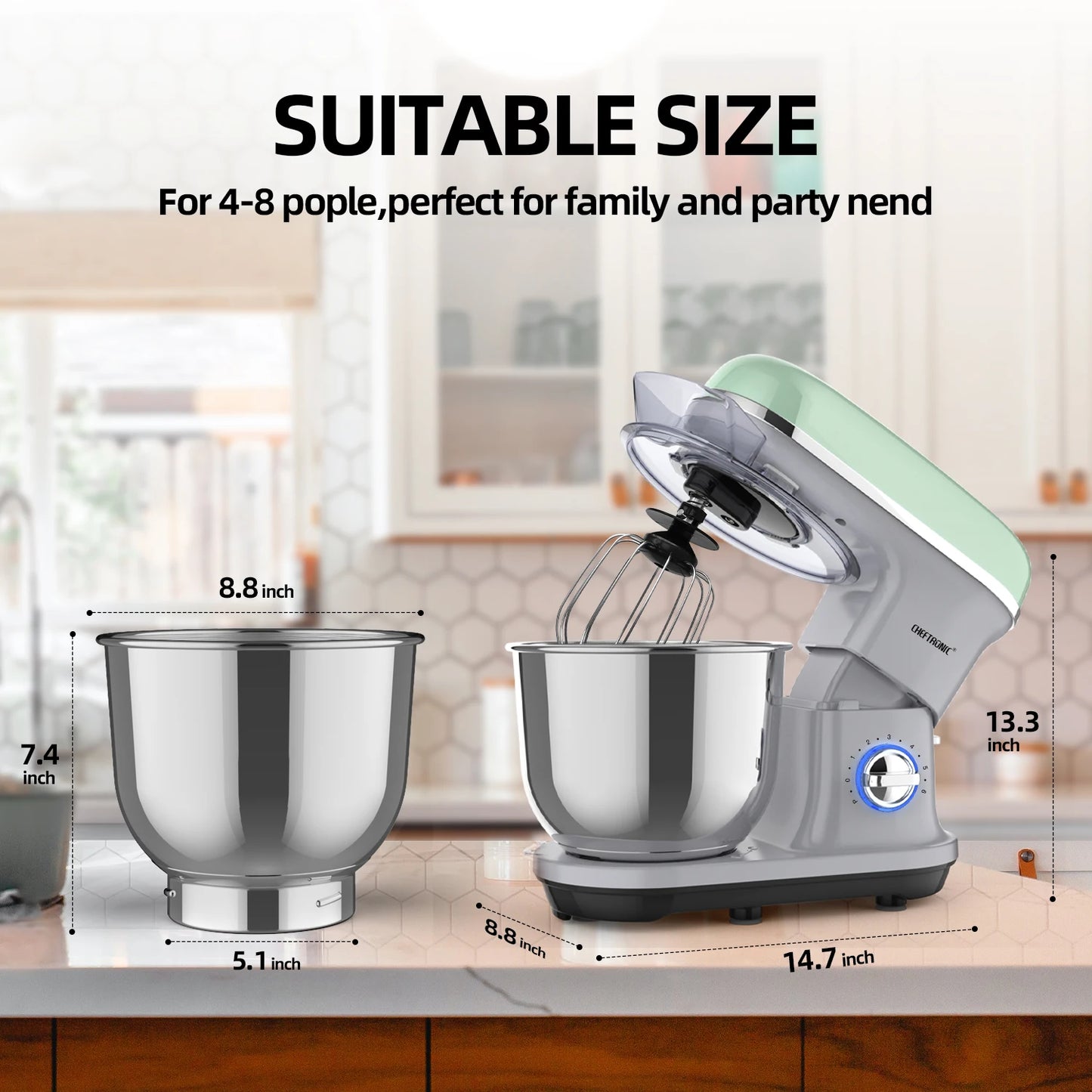 5L 1500W Electric Stand Mixer Kitchen Tilt-Head Cake Food Mixer with 6-Speed Durable Plastic Housing and Beater Ejector Button