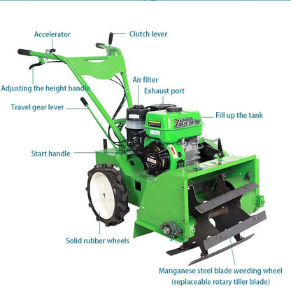 Small Agricultural Two-drive Tire Walking Gasoline Mower Four-stroke Trencher Rotary Tiller for Orchards and Vegetable Gardens