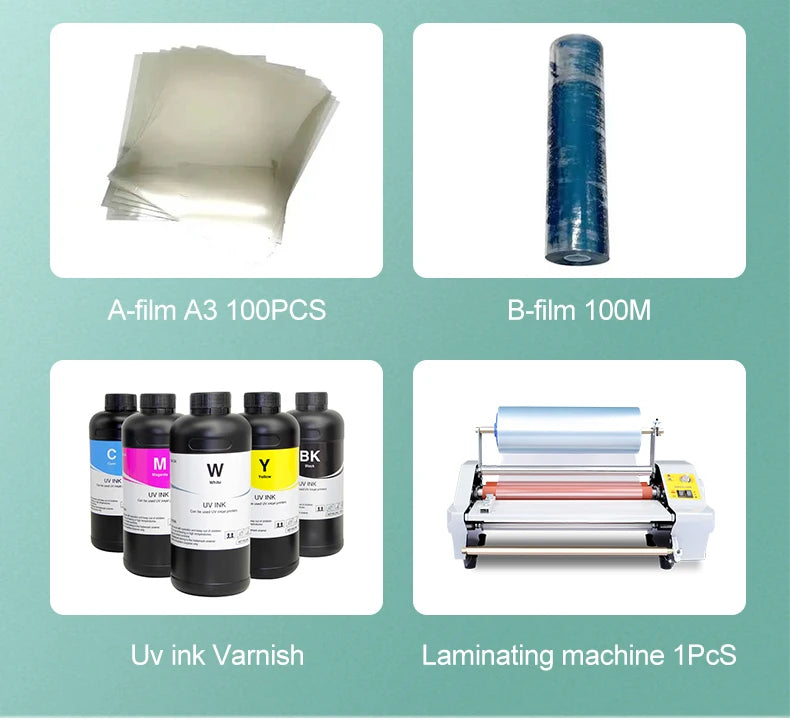 UV DTF Printer for Phone case Pen Acrylic Leather Wood Glass Bottle Sticker Multi Color Inkjet Printers A3 A4 UV Printer Machine