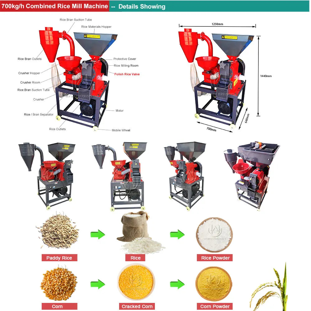 Hot Sale Best Quality 700-1000kg/h Portable Wheat Barley Sorghum Corn Big Rice Mill Milling Machine Combined Machinery