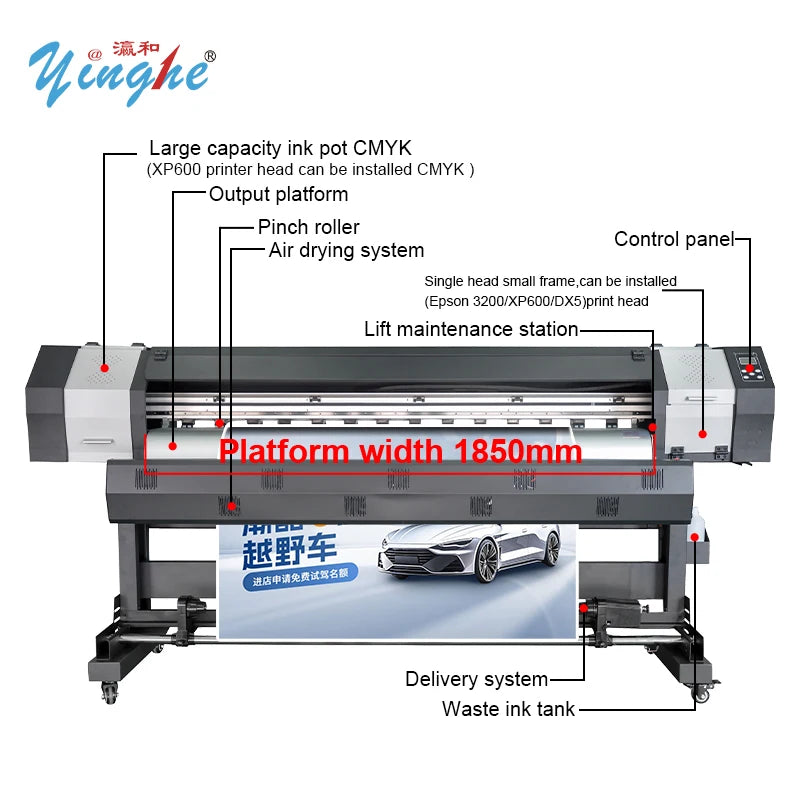 Yinghe YH1800H 6ft Printer XP600/DX5/i3200 Printhead Printing Machine Large Format Eco Solvent High Speed Printer Banner Printer