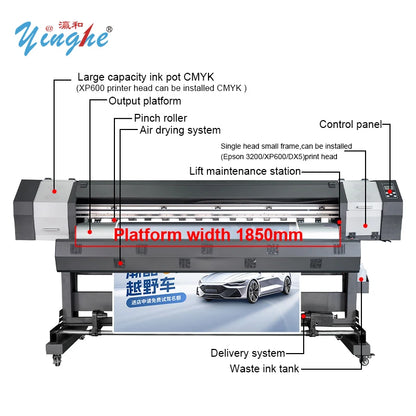 Yinghe YH1800H 6ft Printer XP600/DX5/i3200 Printhead Printing Machine Large Format Eco Solvent High Speed Printer Banner Printer