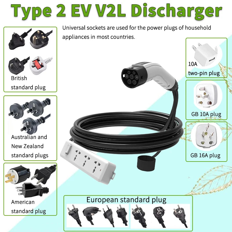 WUFEN BYD V2L Cable Adapter Electric Vehicle Outdoor Power Type 2 Discharger 16A 3.5KW 5m Universal Socket New