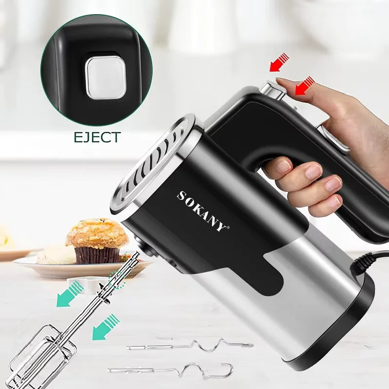 Multi-Speed Electric Hand Mixer with Dough Hooks & Whisk Attachments for Home Kitchen & Commercial Bakery Electric Hand Mixer