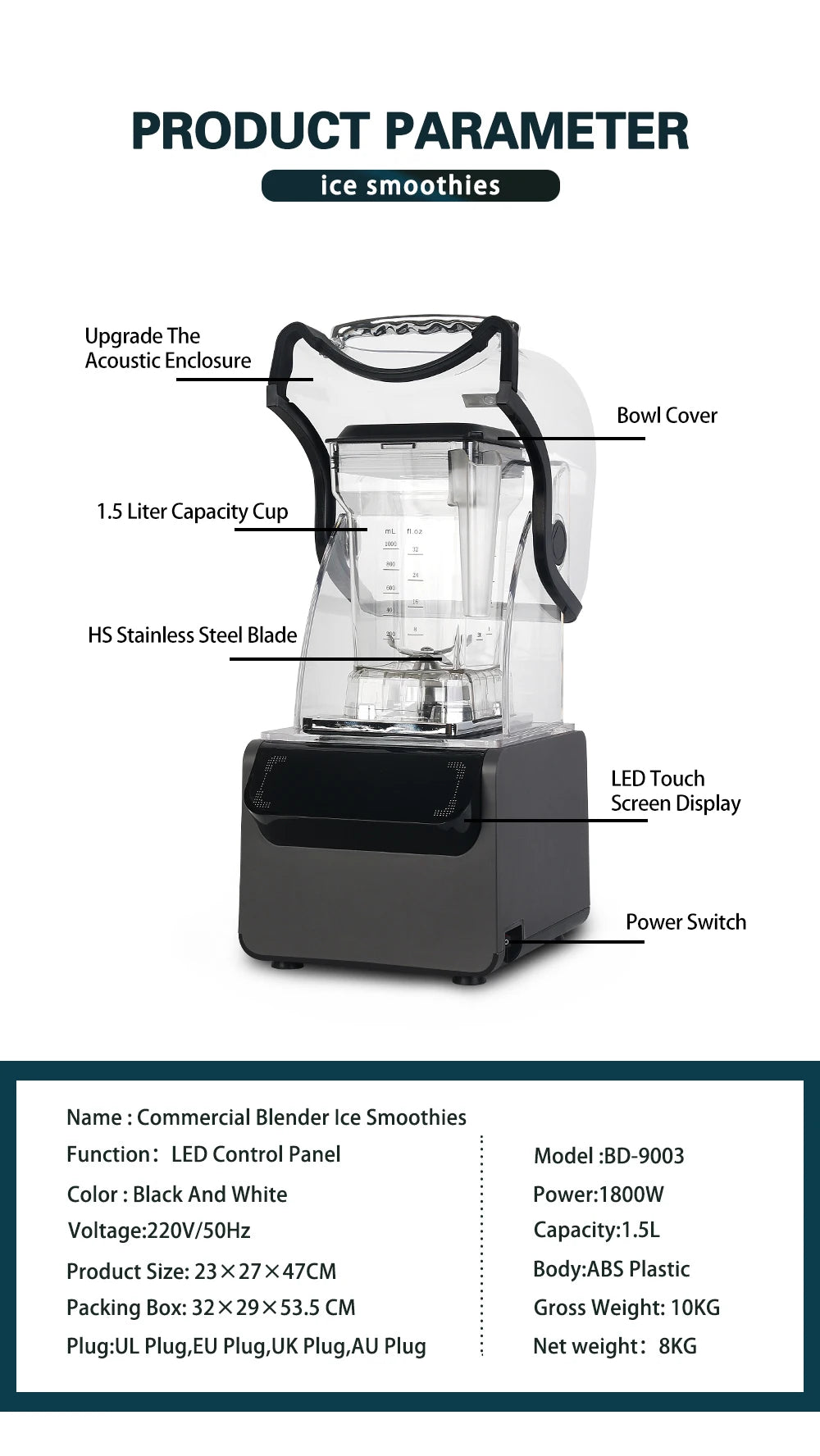 ITOP Heavy Duty Commercial Blender Ice Smoothies Crusher Food Mixer Juicer Food Processor With Reprograming Function