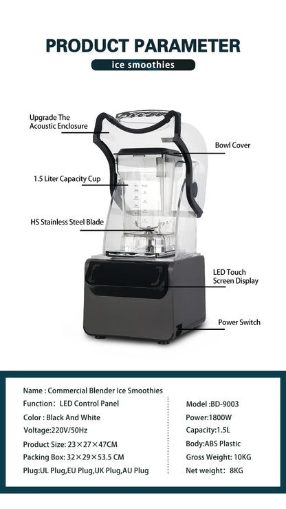 ITOP Heavy Duty Commercial Blender Ice Smoothies Crusher Food Mixer Juicer Food Processor With Reprograming Function