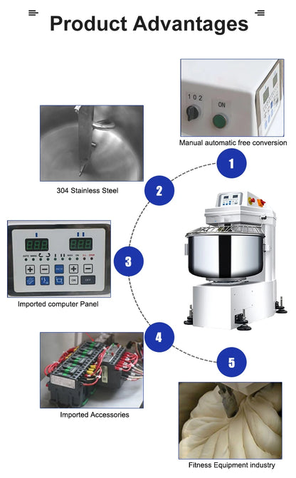 High Quality Commercial Bread Making Machine Taiwan Dough Mixer 15kg 25kg 50kg 75kg 100kg Bakery 10kg Bread Dough Mixer